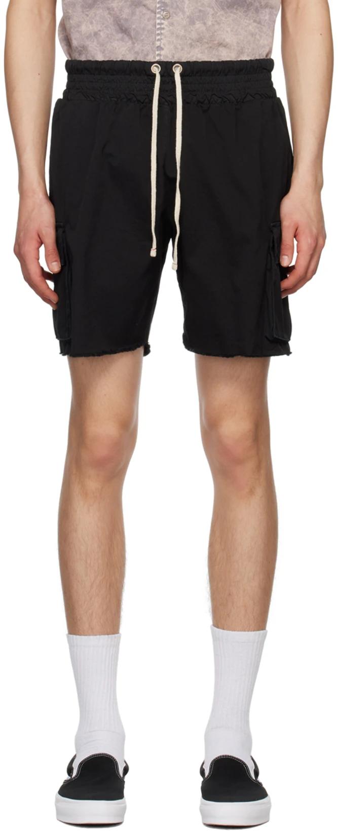 Black Cargo Pocket Shorts by LES TIEN