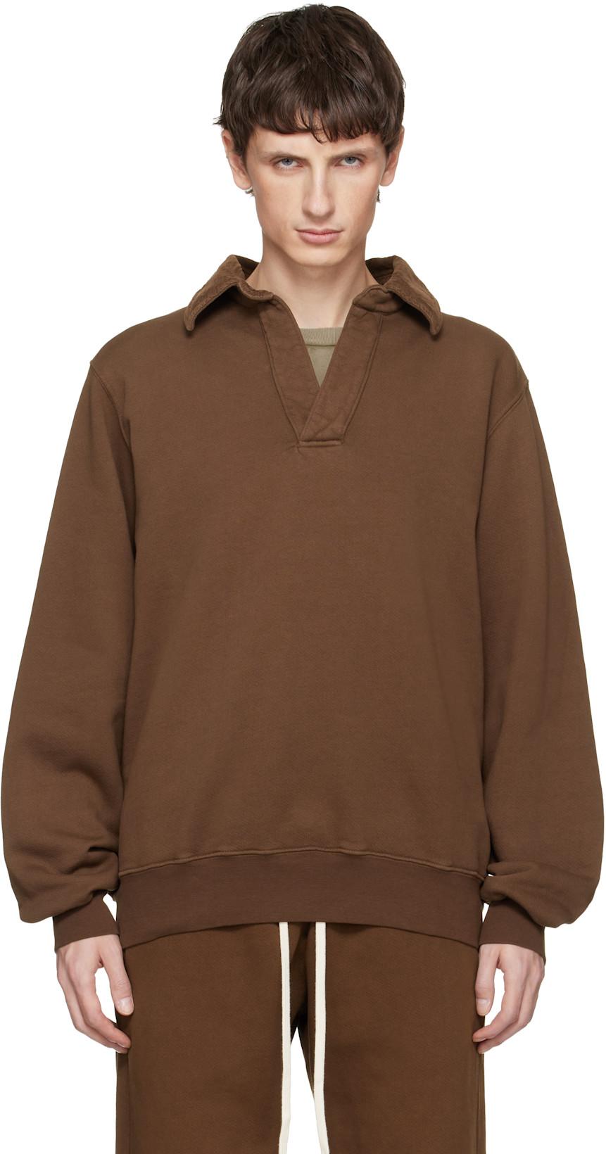 Brown Heavyweight Moto Back Polo by LES TIEN