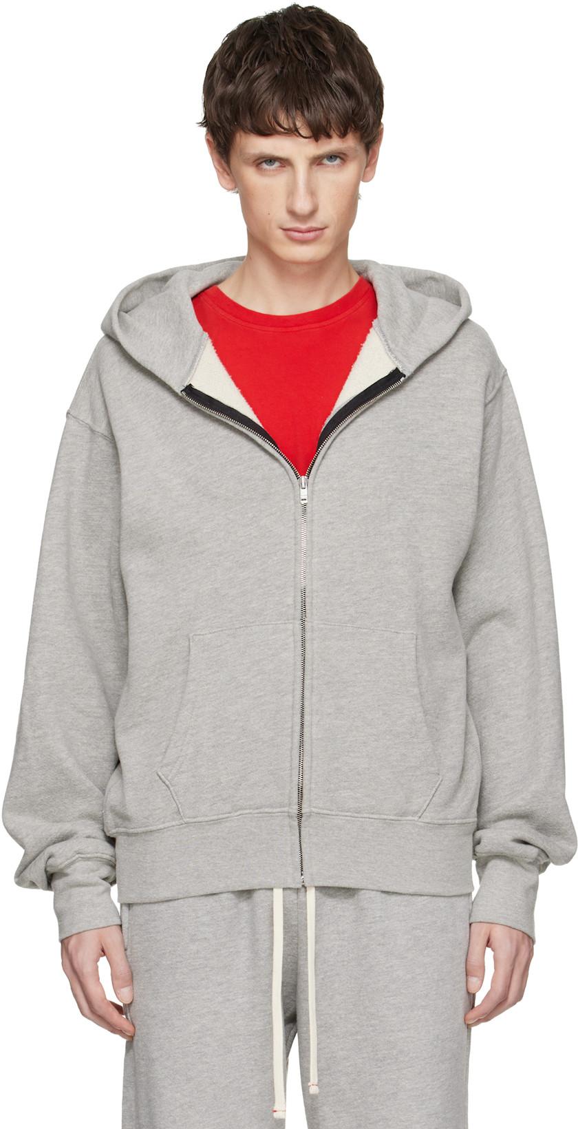 Gray Heavyweight Zip Hoodie by LES TIEN