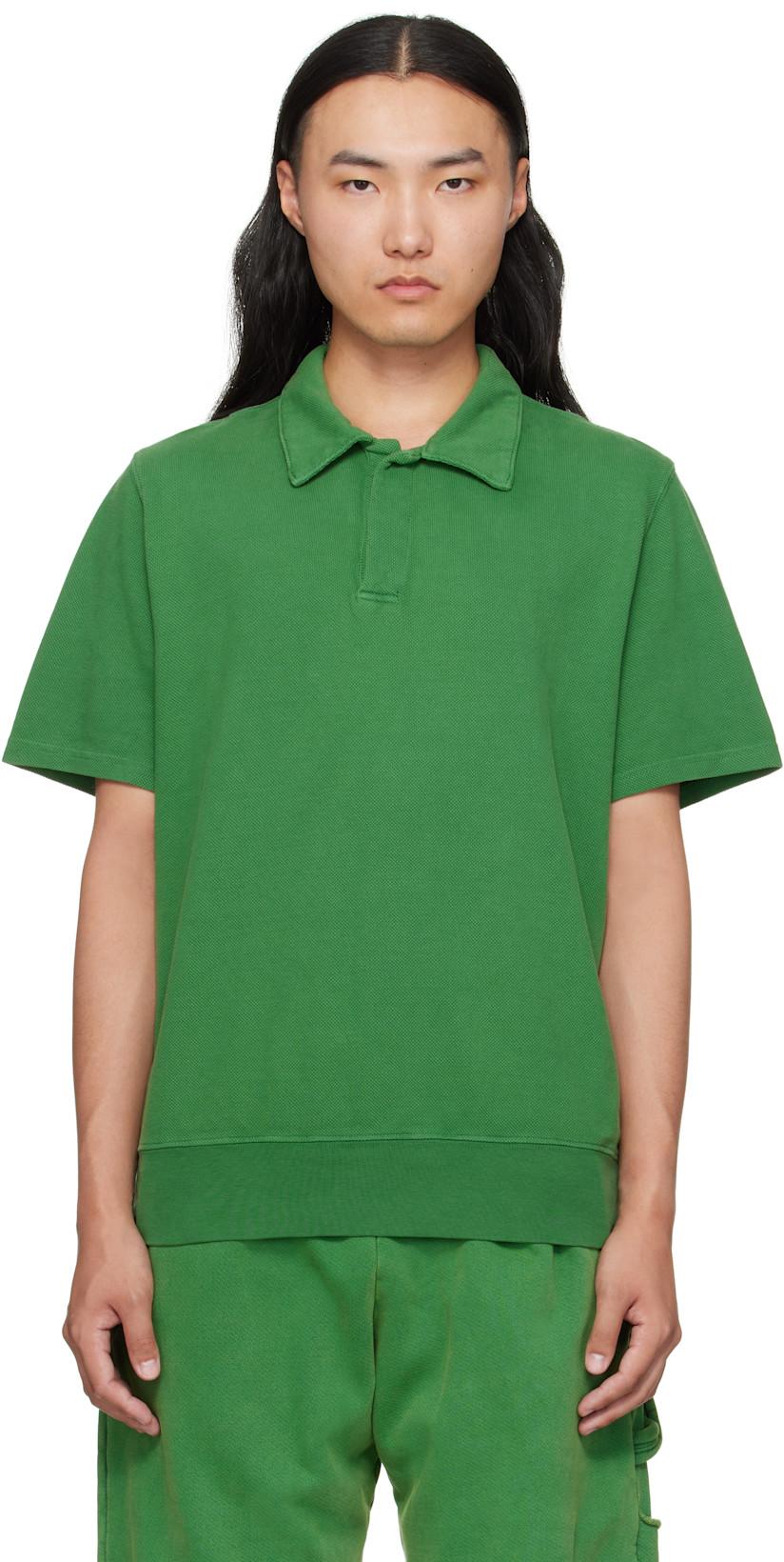 Green Piqué S/S Banded Tennis Polo by LES TIEN