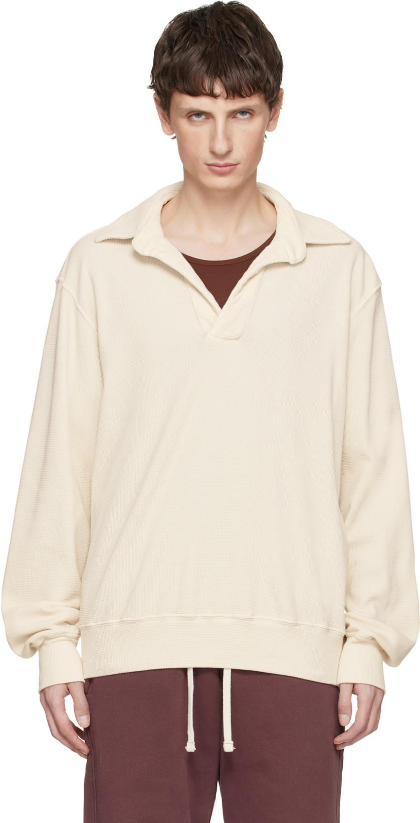 Off-White Banded Polo by LES TIEN