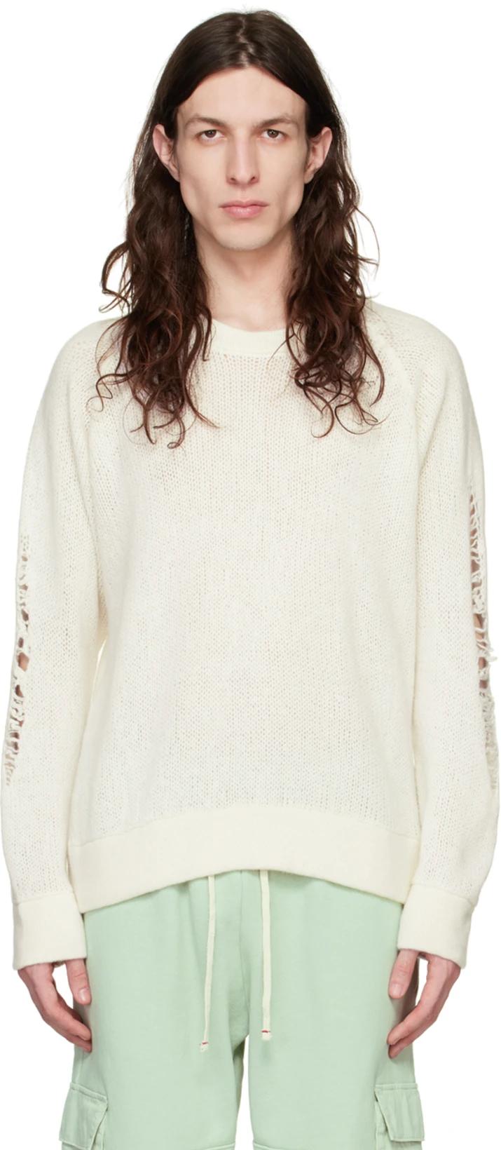 Off-White Distressed Sweater by LES TIEN