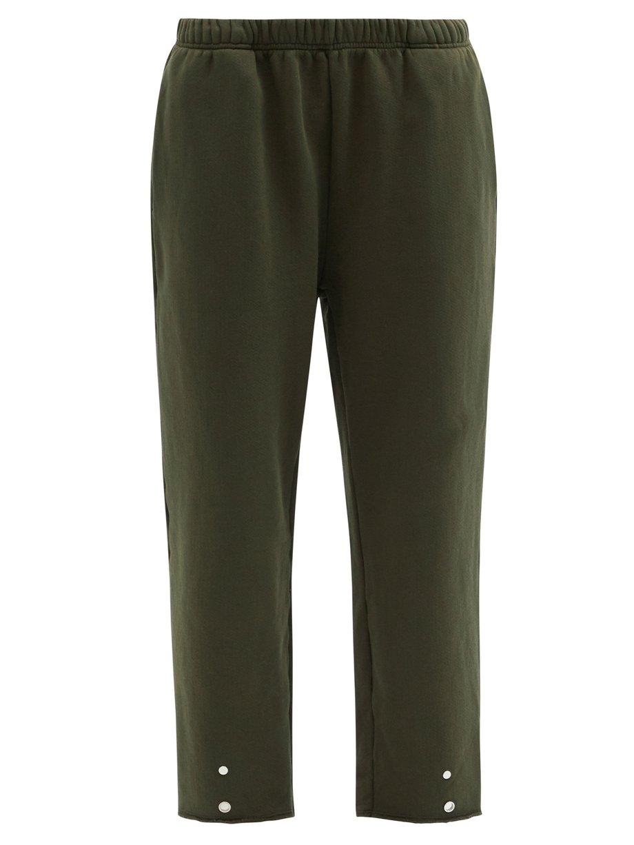 Snap-front brushed-back cotton track pants by LES TIEN