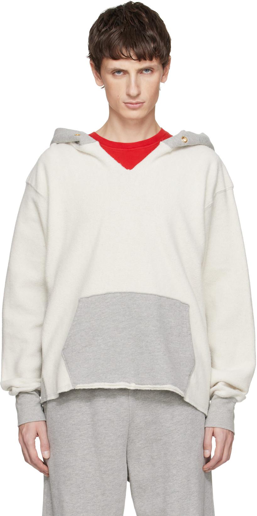 White & Gray Heavyweight Inside Out Raw Cropped Hoodie by LES TIEN