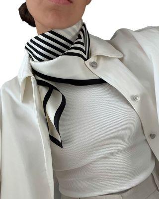 Striped Cream Silk Scarf by LESCARF