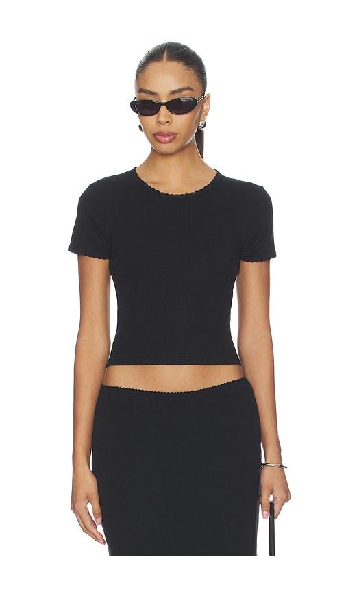 LESET Pointelle Baby Tee in Black by LESET