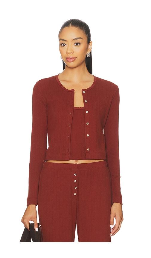 LESET Pointelle Crop Cardigan in Brick by LESET