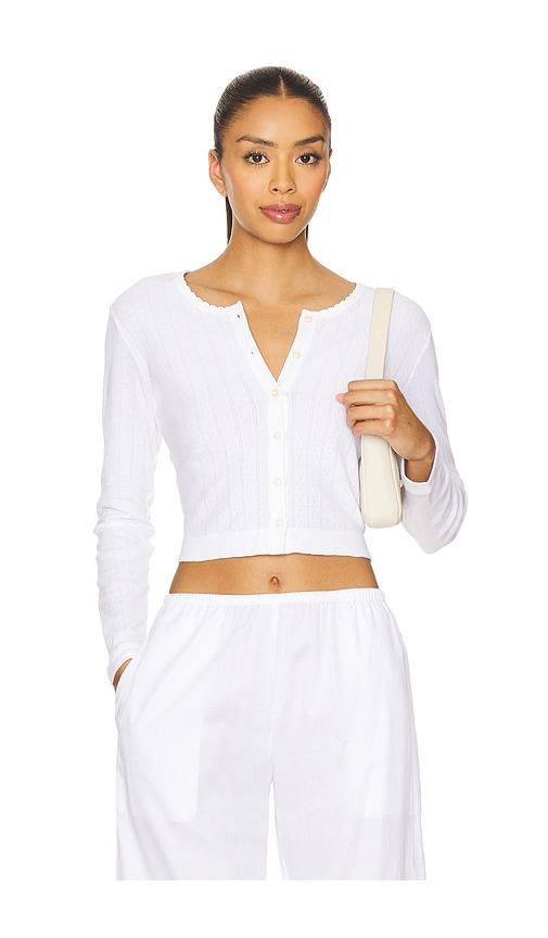 LESET Pointelle Crop Cardigan in White by LESET