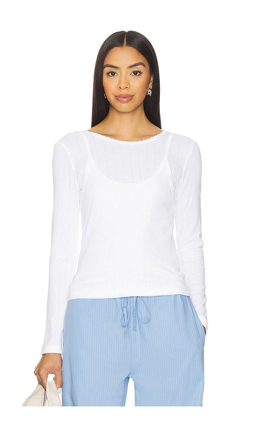 LESET Pointelle Layered Long Sleeve Top in White by LESET