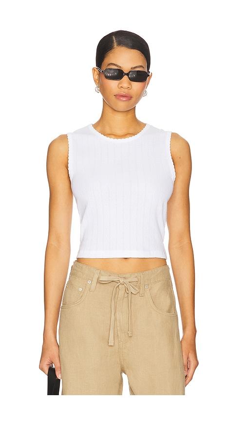 LESET Pointelle Sleeveless Crew Top in White by LESET