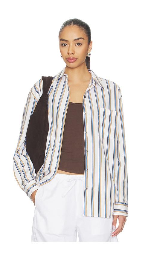 LESET Yoshi Stripe Classic Button Down in White,Blue by LESET