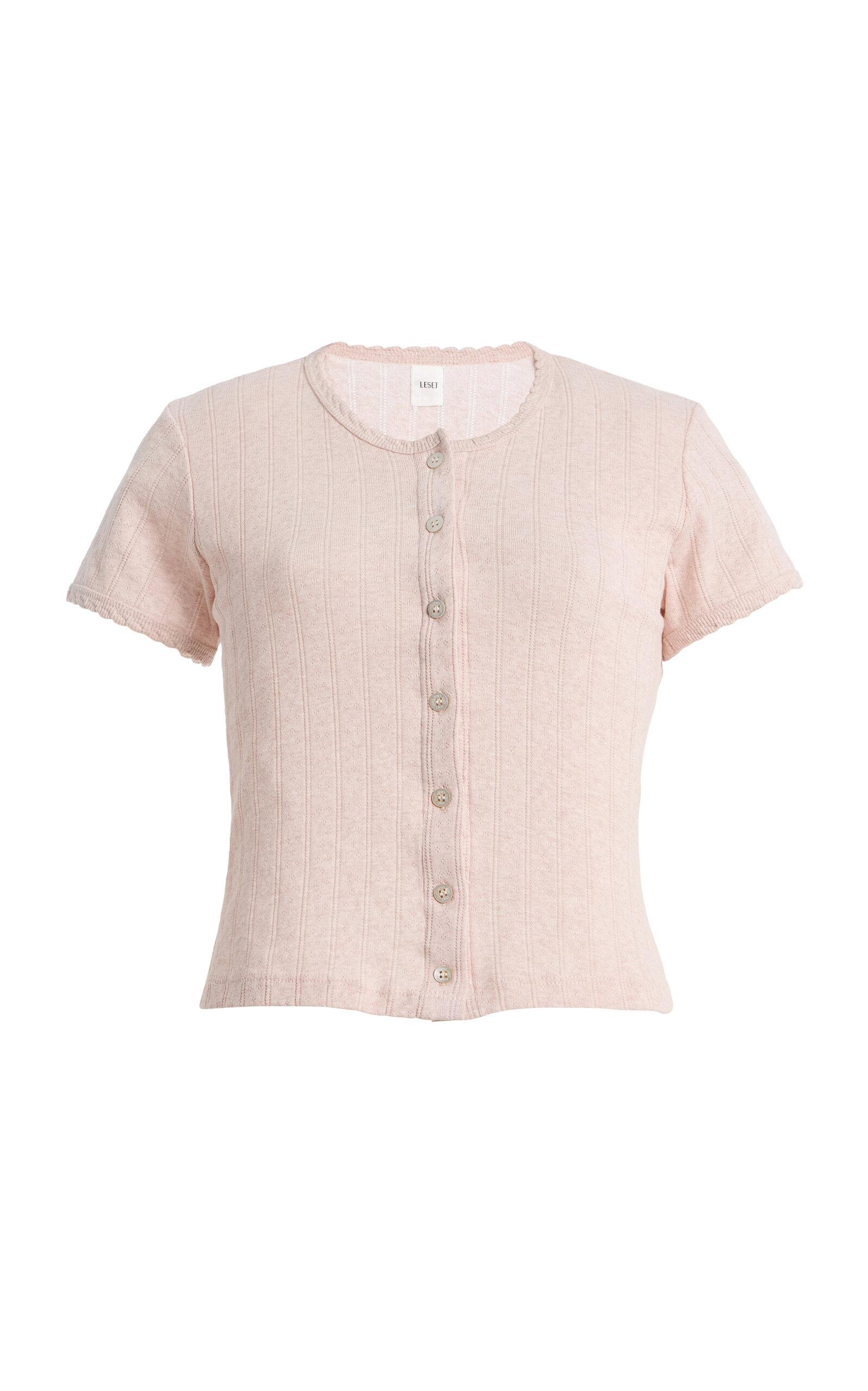 Leset Pointelle-Knit Cotton Short-Sleeve Cardigan - Moda Operandi by LESET