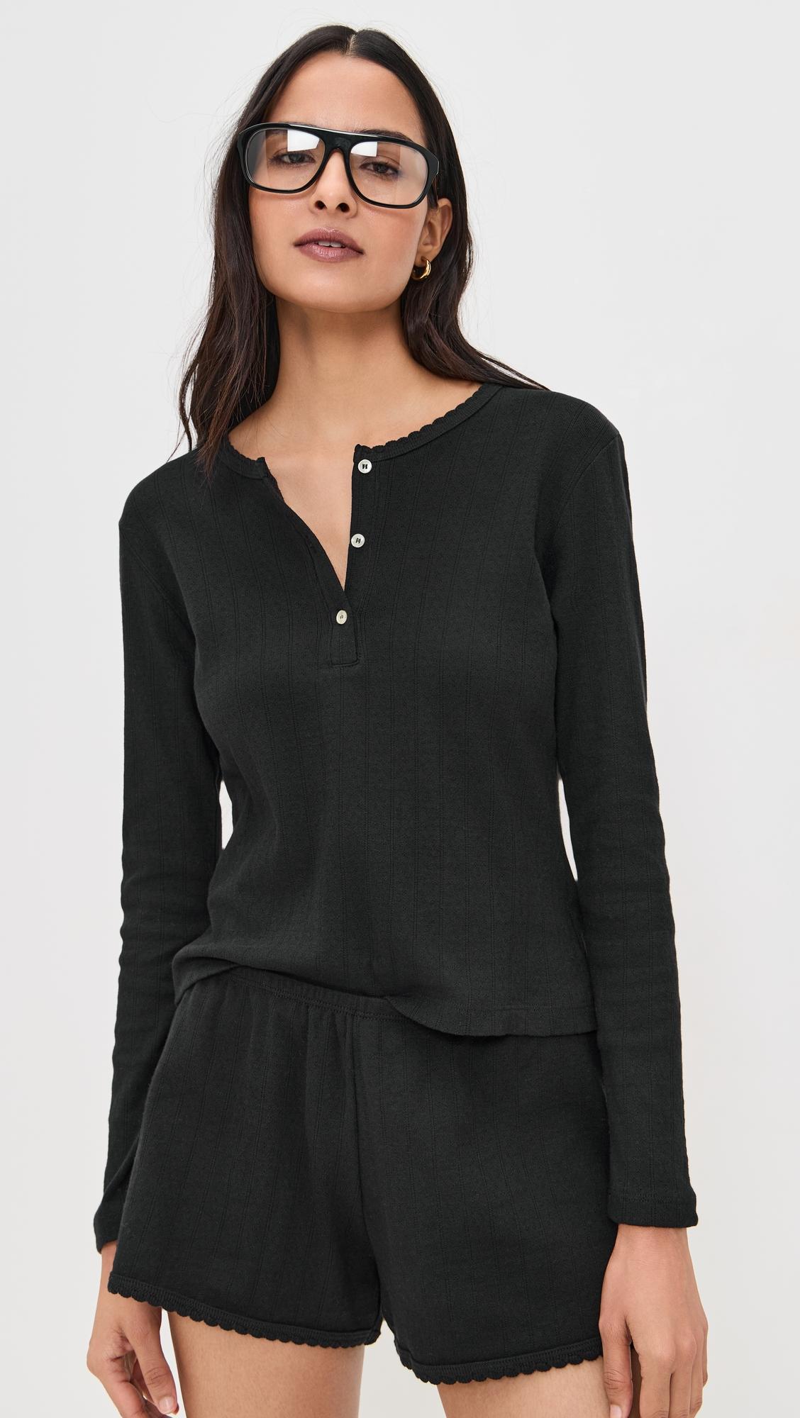 Pointelle Long Sleeve Henley by LESET