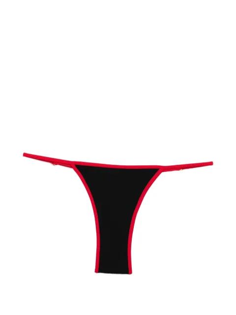 Cerise bead-embellished bikini bottoms by LESLIE AMON