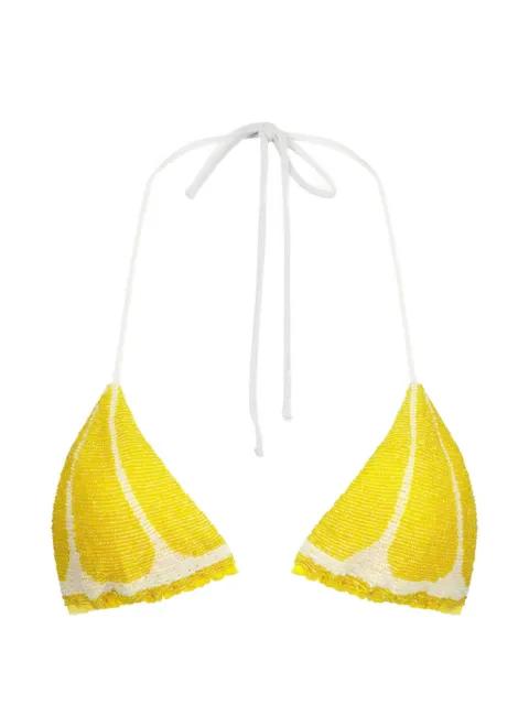 Lemon Slice beaded lemon-slice bikini top by LESLIE AMON