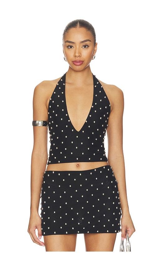 Leslie Amon Cabochon Halter Top in Black by LESLIE AMON