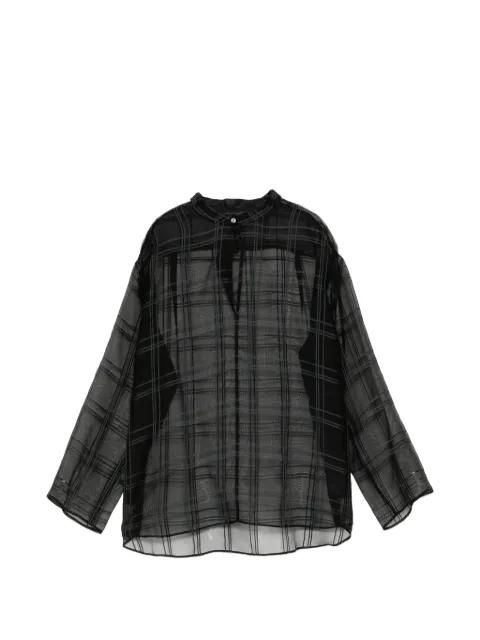 check-pattern sheer blouse by LESS
