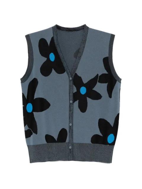 floral-intarsia V-neck cardigan by LESS