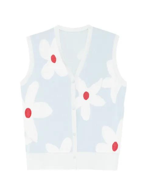 floral-intarsia V-neck cardigan by LESS