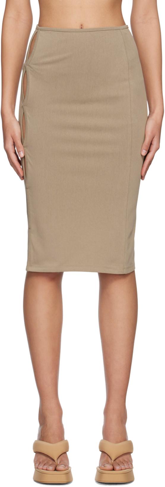 Beige Cutout Midi Skirt by LESUGIATELIER