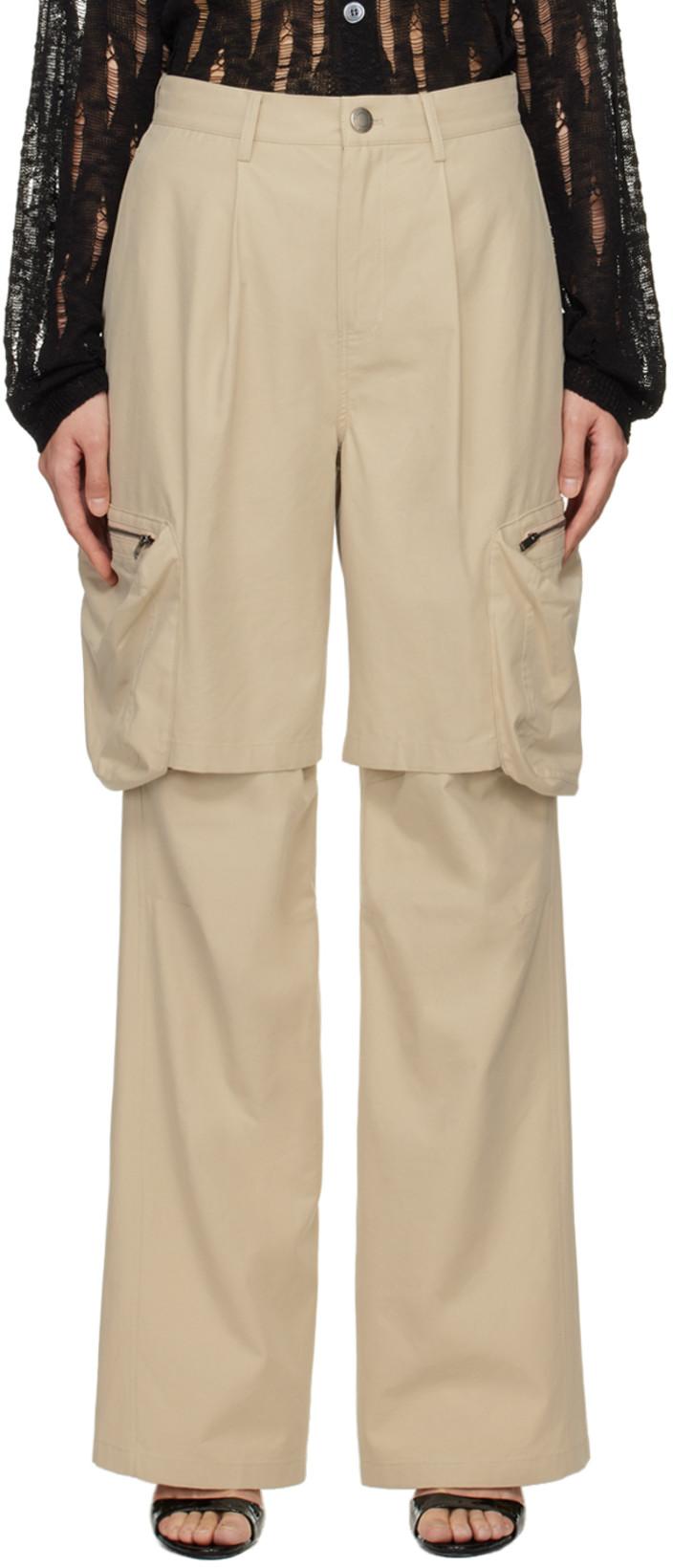 Beige Layered Cargo Pants by LESUGIATELIER