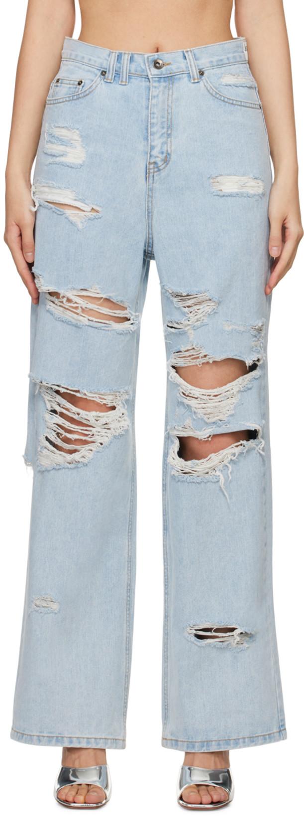 Blue Distressed Jeans by LESUGIATELIER
