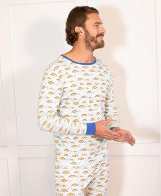 Men's 2piece Cotton Long Sleeve Shirt and Pants Allover Print Pajamas by LEVERET