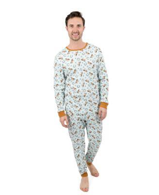 Men's 2piece Cotton Long Sleeve Shirt and Pants Allover Print Pajamas by LEVERET
