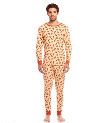 Men's 2piece Cotton Long Sleeve Shirt and Pants Allover Print Pajamas by LEVERET