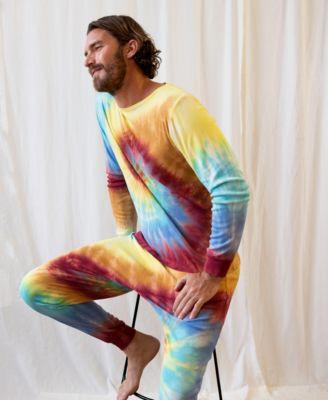 Men's Matching Family Two Piece Cotton Long Sleeve Tie Dye Pajamas by LEVERET