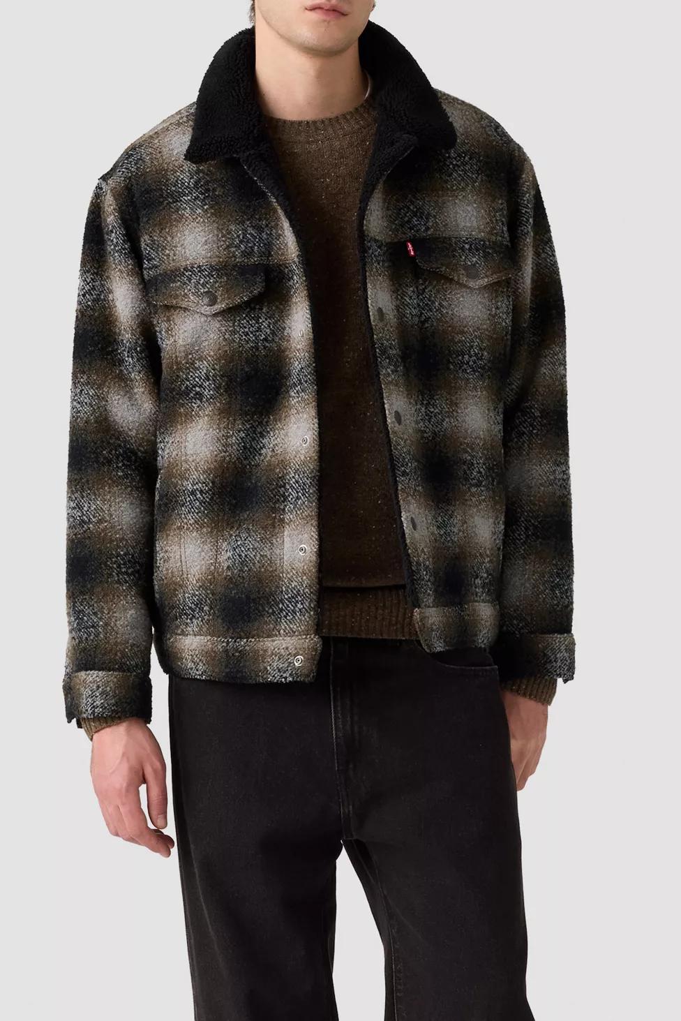 Levi’s® Fleece Lined Plaid Relaxed Fit Trucker Jacket by LEVIS