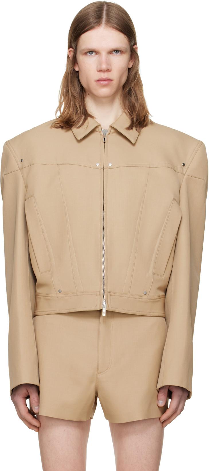 Beige Shoulder Padding Wool Zipped Jacket by LGN LOUIS GABRIEL NOUCHI