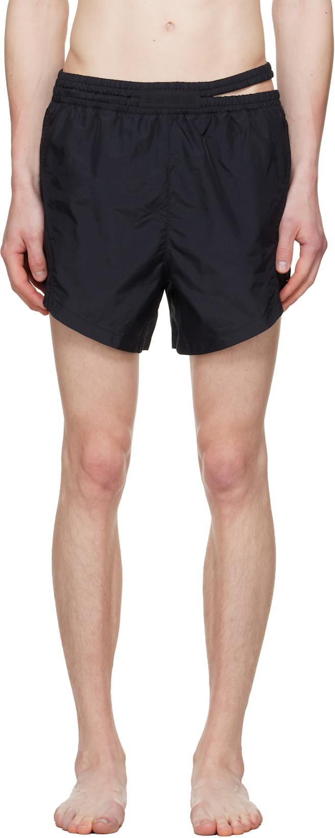 Black Asymmetrical Opening Swim Shorts by LGN LOUIS GABRIEL NOUCHI