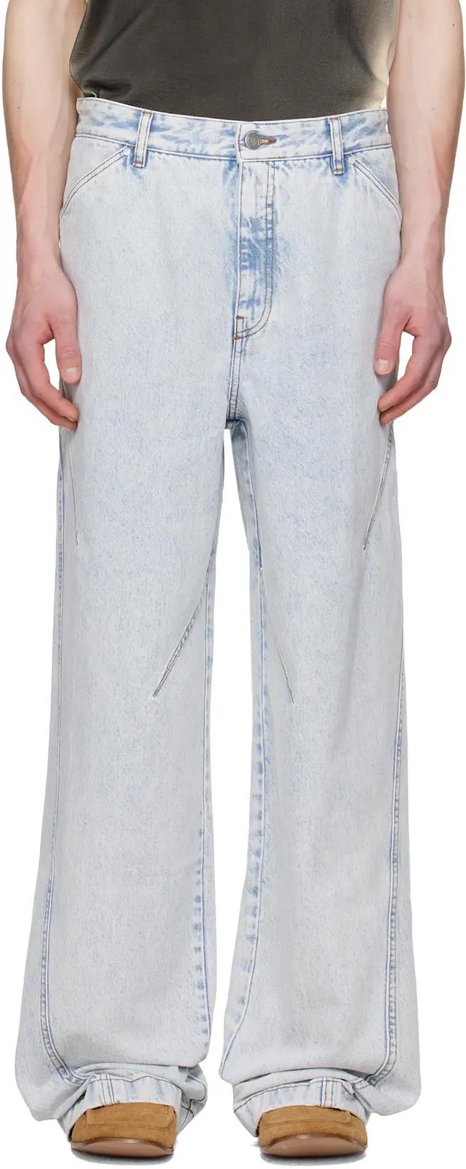 Blue Straight-Leg Light-Wash Pleats Jeans by LGN LOUIS GABRIEL NOUCHI
