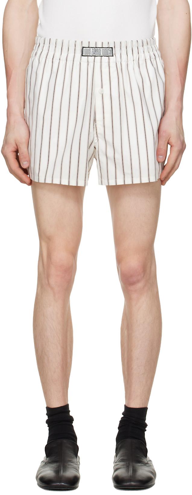 Off-White Striped Cotton Shorts by LGN LOUIS GABRIEL NOUCHI