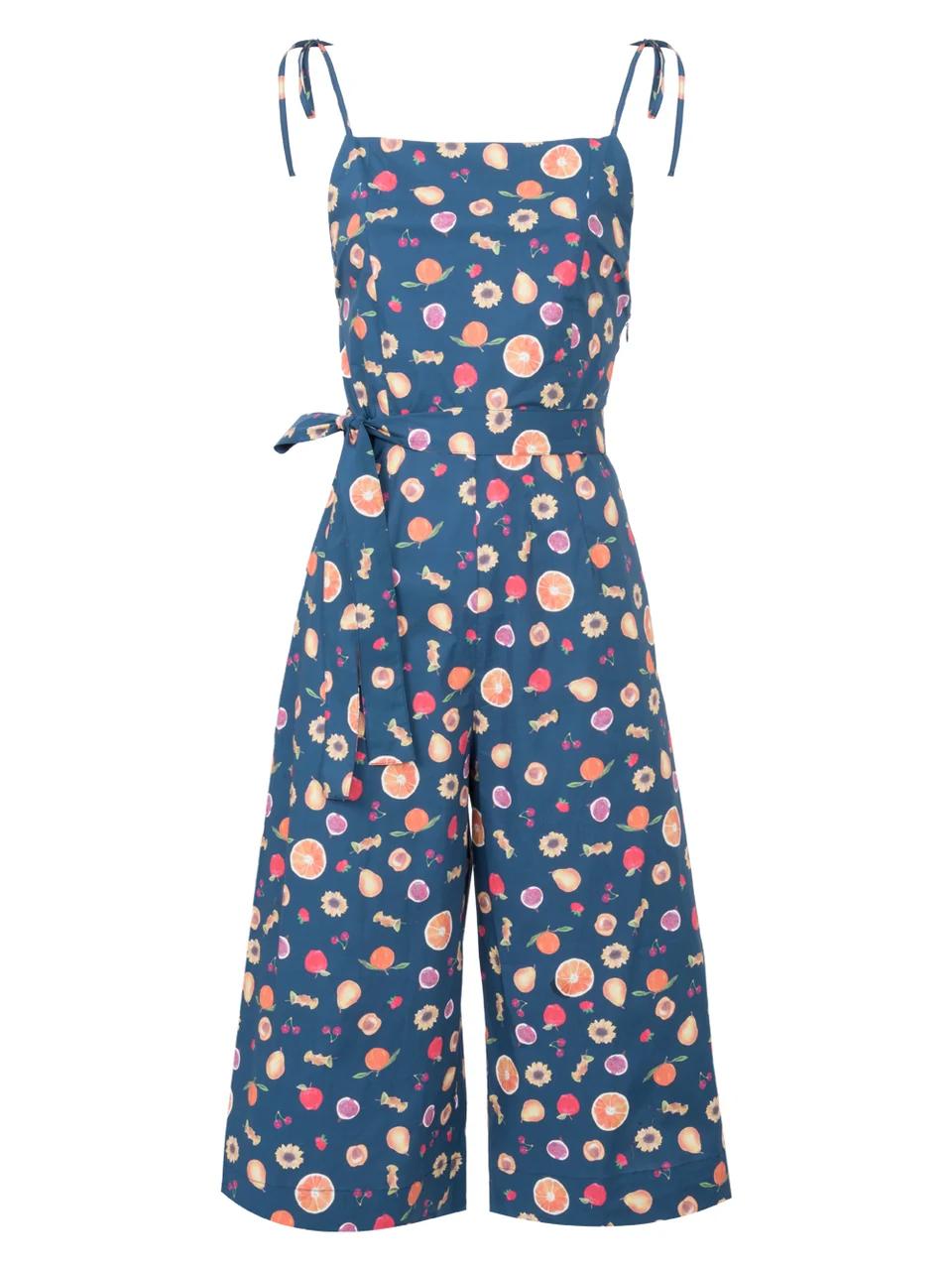 The Hibiscus Jumpsuit Mini Fruit Print Navy by LHD