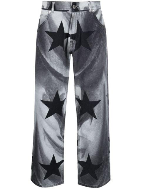 photograph-print cotton cropped jeans by LIBERAL YOUTH MINISTRY