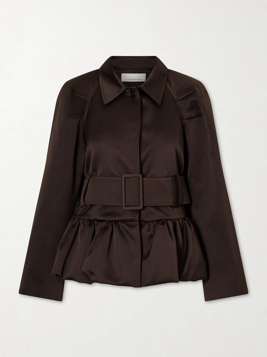 Belted cotton-blend satin peplum jacket by LIBEROWE