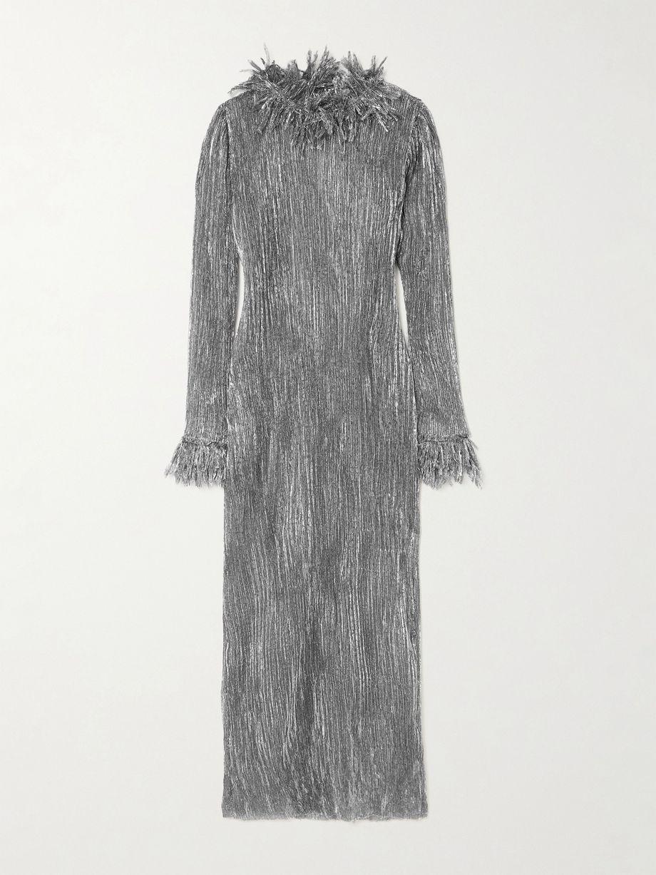 Chiltern fringed metallic plissé-tulle midi dress by LIBEROWE