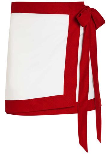 Contrasting-trim woven mini wrap skirt by LIBEROWE