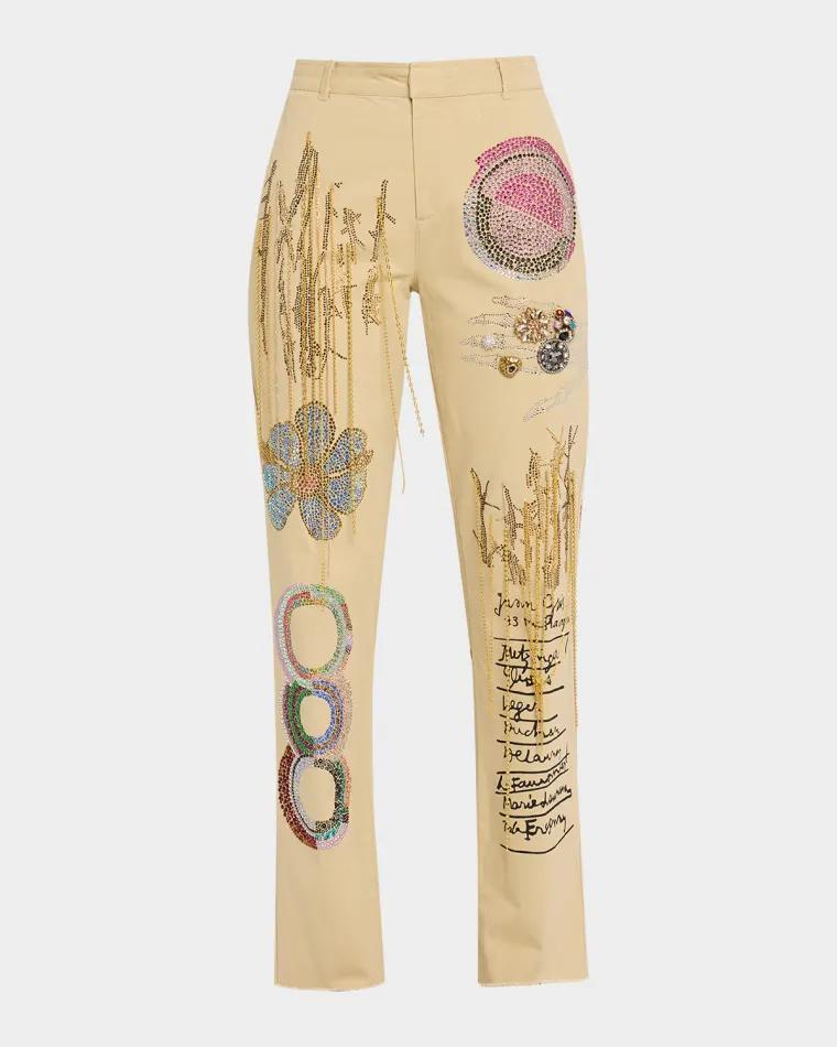 All At Once Embellished Straight-Leg Chino Pants by LIBERTINE