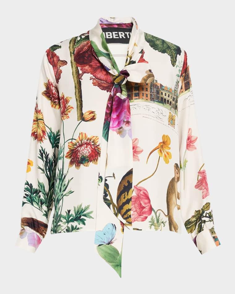 Hollyhock Floral Silk Slim Tie Keith Blouse by LIBERTINE