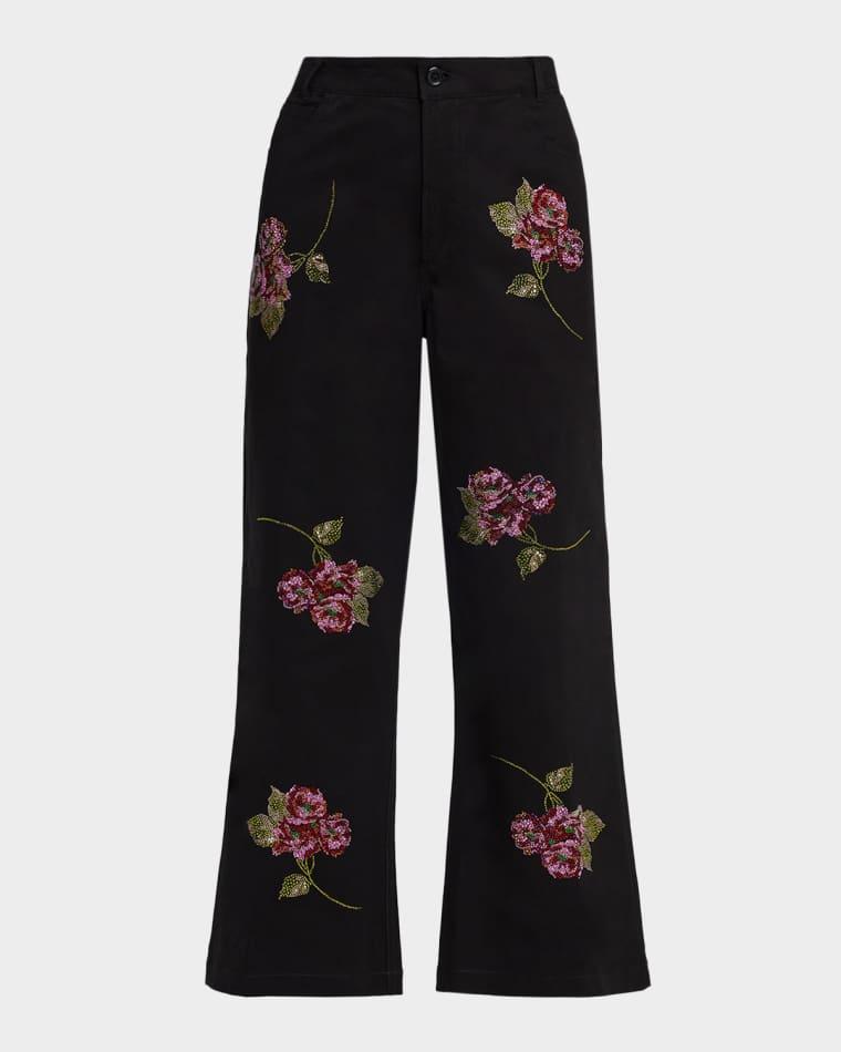 Primrose Embellished Wide-Leg Crop Pants by LIBERTINE