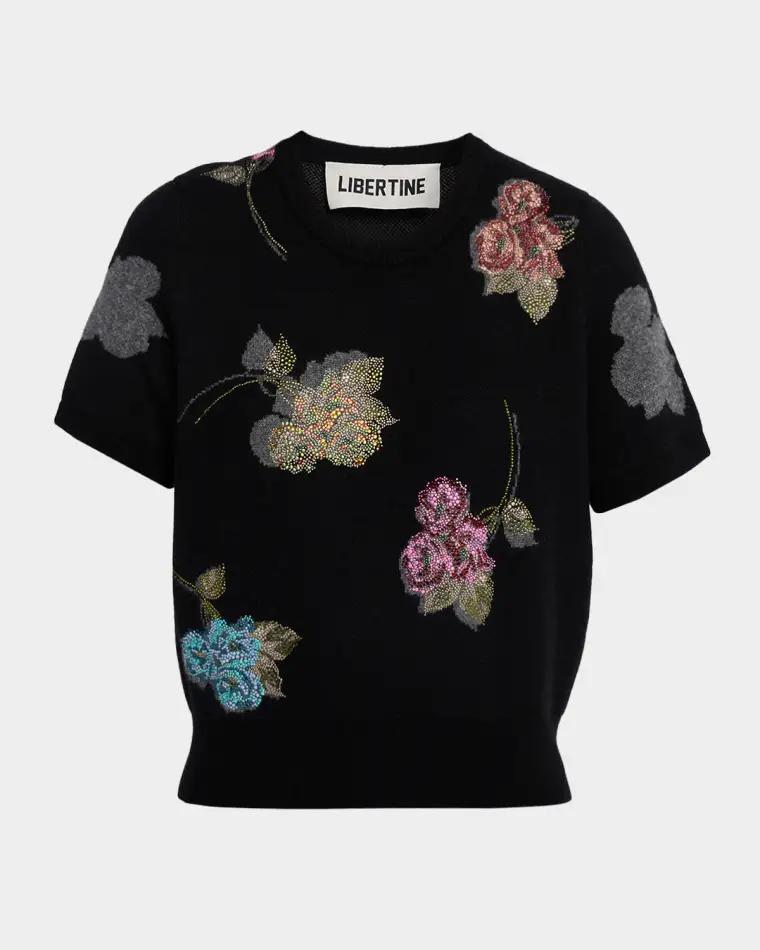 Primrose Shadows Short-Sleeve Cashmere Sweater by LIBERTINE
