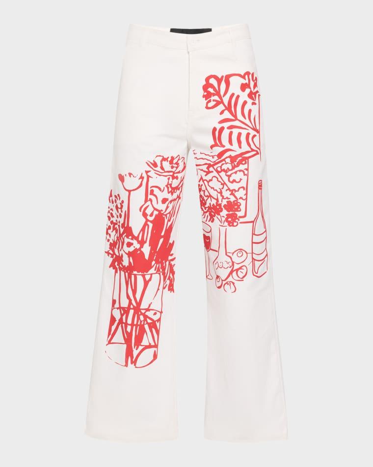 Still Life Silk Screen-Printed Wide-Leg Crop Pants by LIBERTINE