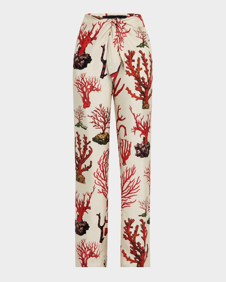 Venetian Coral Tie Wide-Leg Silk Pants by LIBERTINE