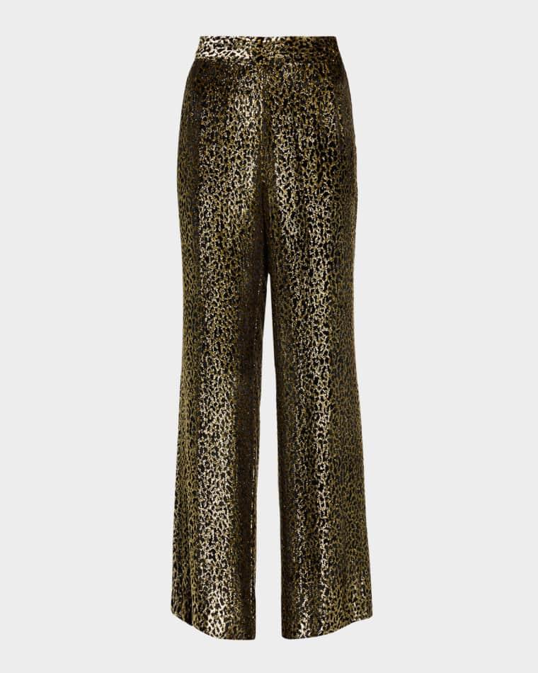Vreeland Leopard Velvet Straight-Leg Trousers by LIBERTINE