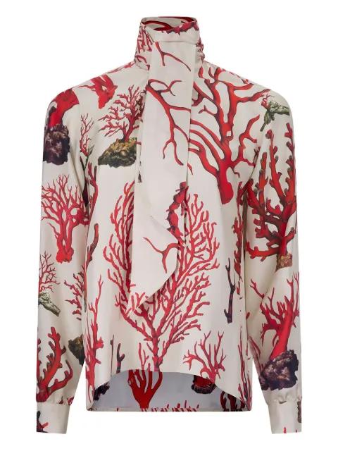 coral-print tie-neck top by LIBERTINE
