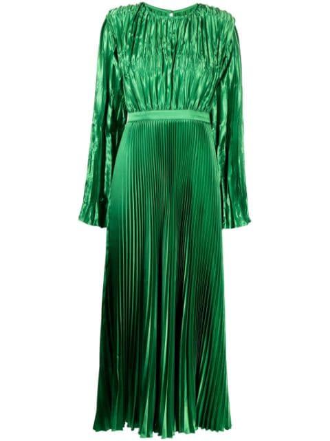long-sleeve plissé maxi dress by L'IDEE