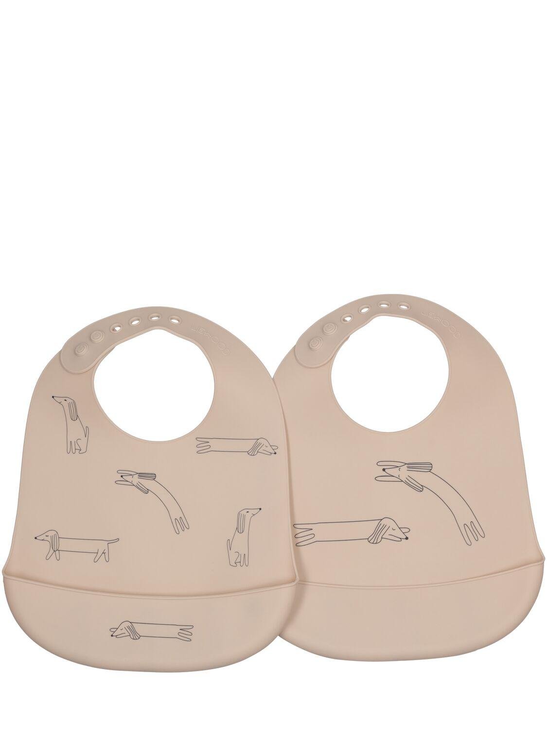 Set Of 2 Dog Print Silicon Bibs by LIEWOOD